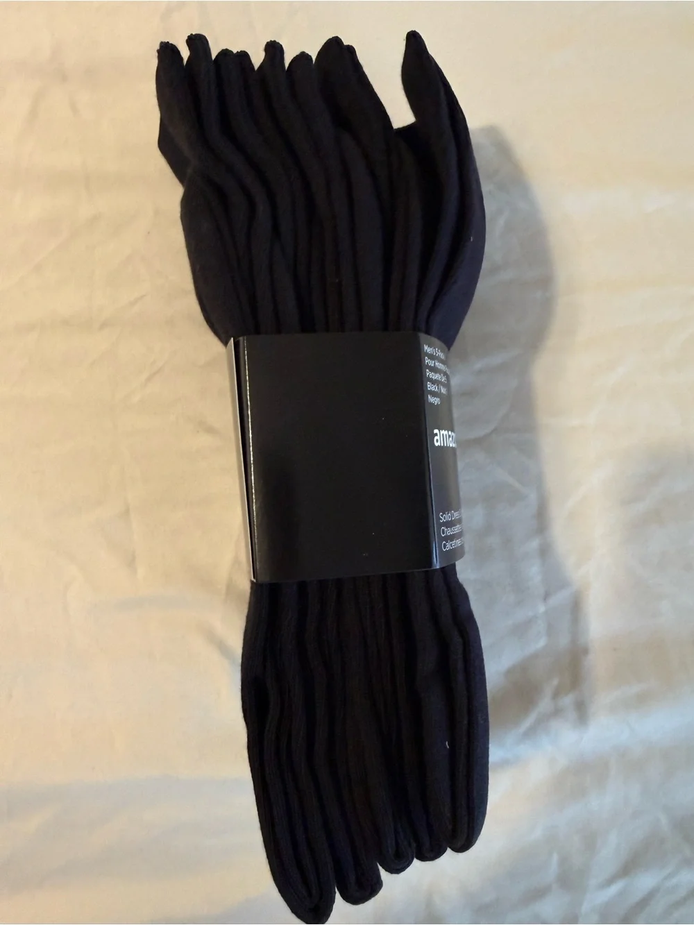 Amazon Essentials Men's Black Solid Dress Socks - 5-Pack Size 8-12